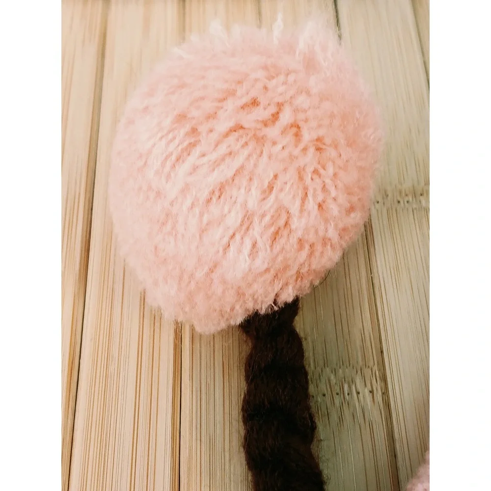 Mebear Infant Pink Knit Beanie Hat Heart Cherry Embroidery Braided Pom Poms NEW